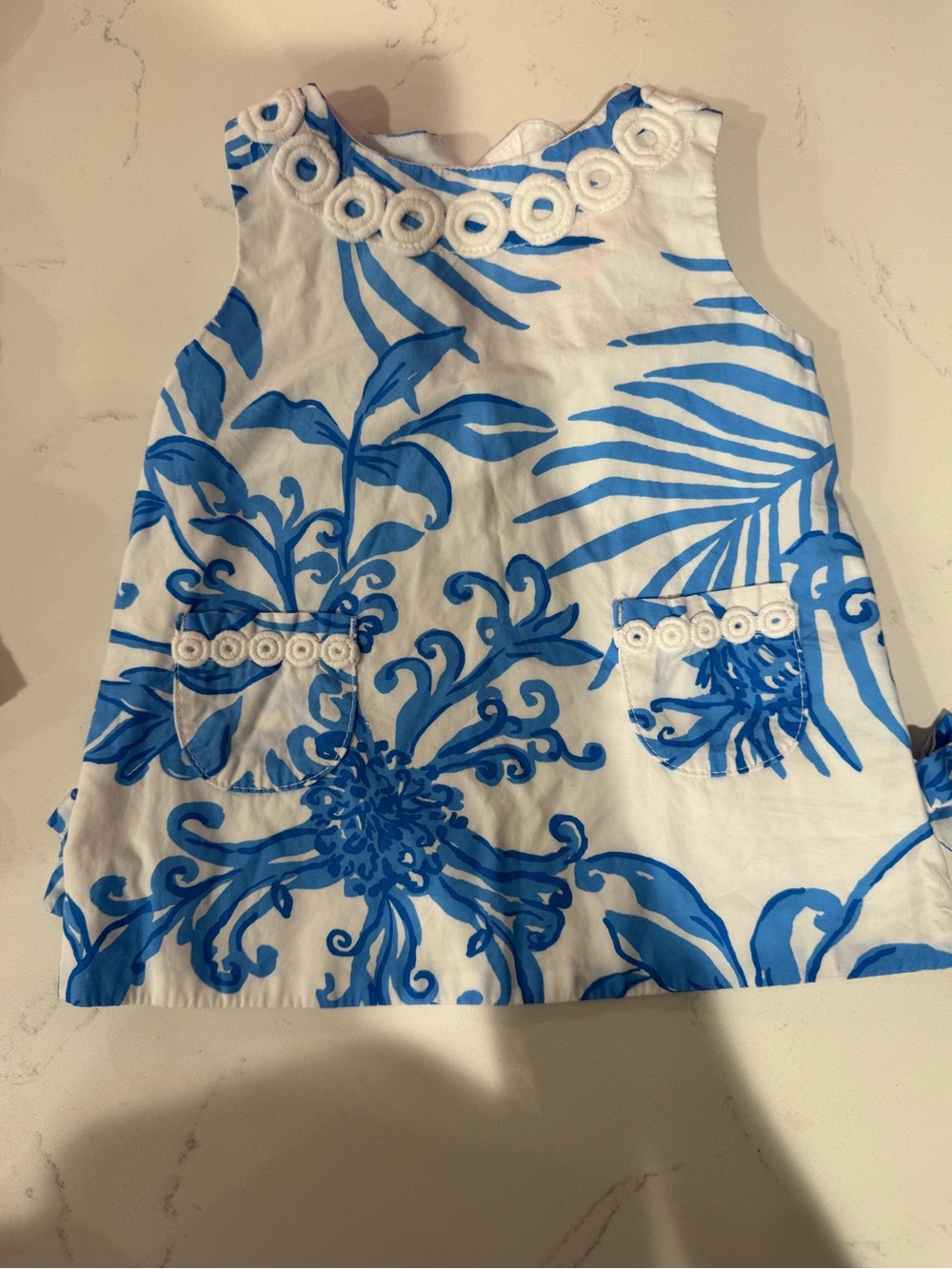 Lilly Pulitzer White and Bright Blue Floral A-Line Kids Dress